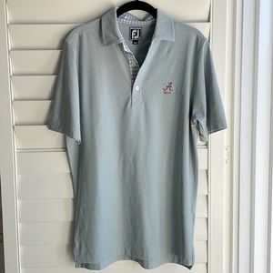 Footjoy Mens golf shirt with University of Alabama scripted A in crimson